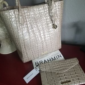 Brahmin Jayden Tote Warm Grey La Scala Set NWT